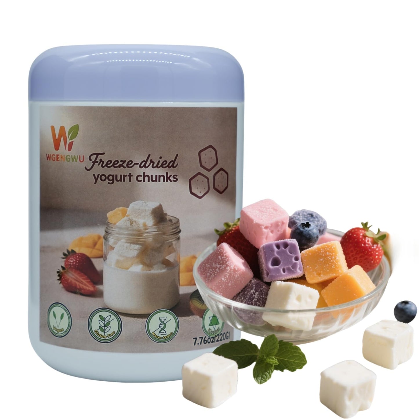 Freeze-dried yogurt chunks - Strawberry, Blueberry, Peach & Mango Mix | Crunchy Sweet & Tangy Snack for Ice Cream, Oatmeal, Lunc
