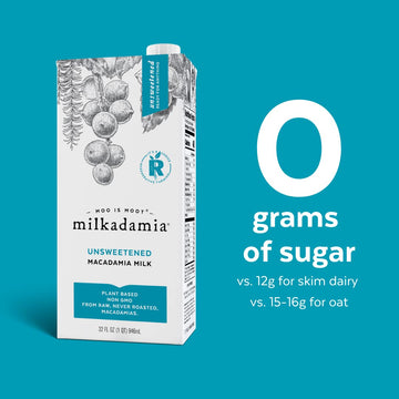 milkadamia Macadamia Milk - Unsweetened - 32 Fl Oz (Pack of 6) - Lactose Free Milk, Vegan Shelf Stable Milk, Plant Based Non Dai