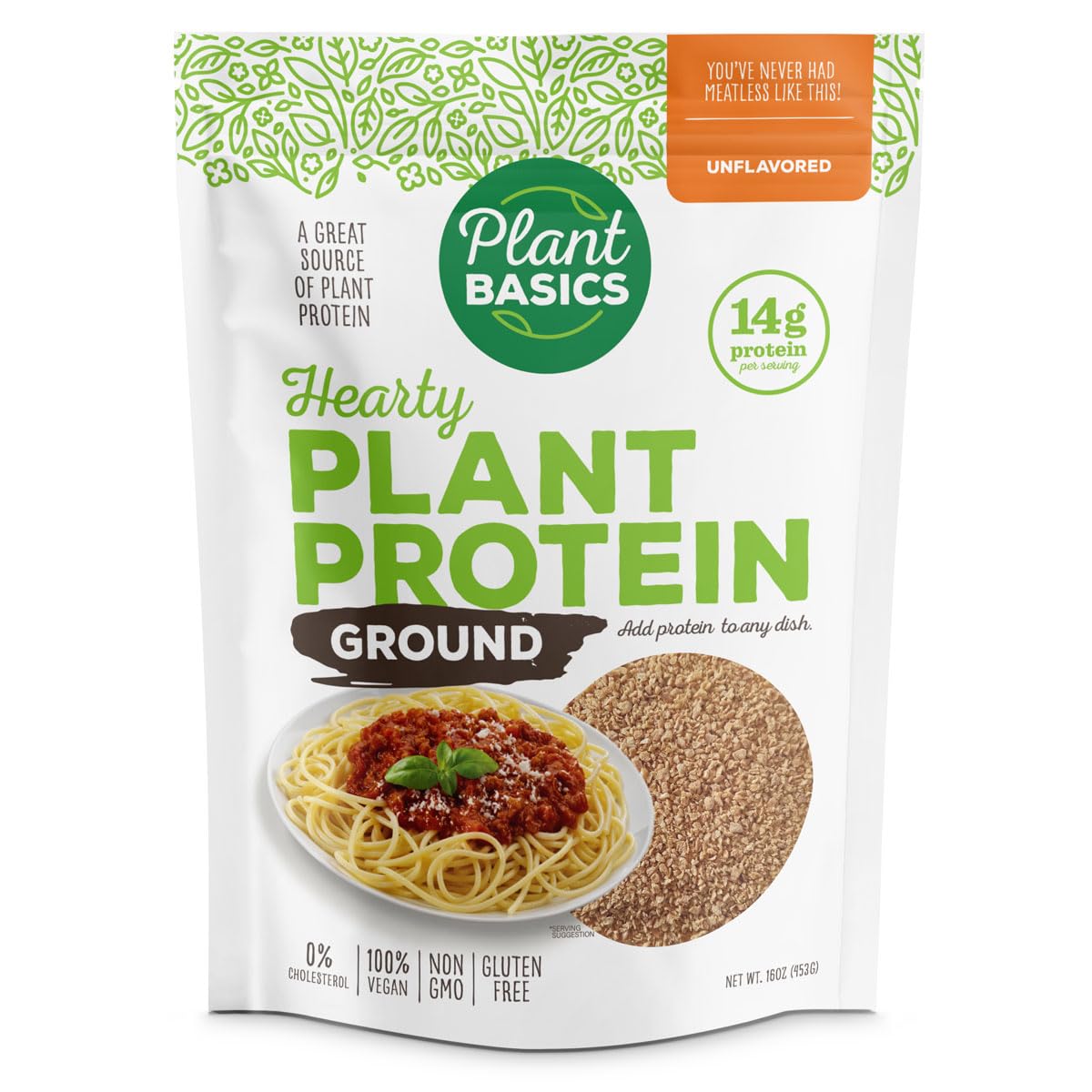 Plant Basics - Hearty Plant Protein - Unflavored Ground, 1 lb, Non-GMO, Gluten Free, Low Fat, Low Sodium, Vegan, Meat Substitute
