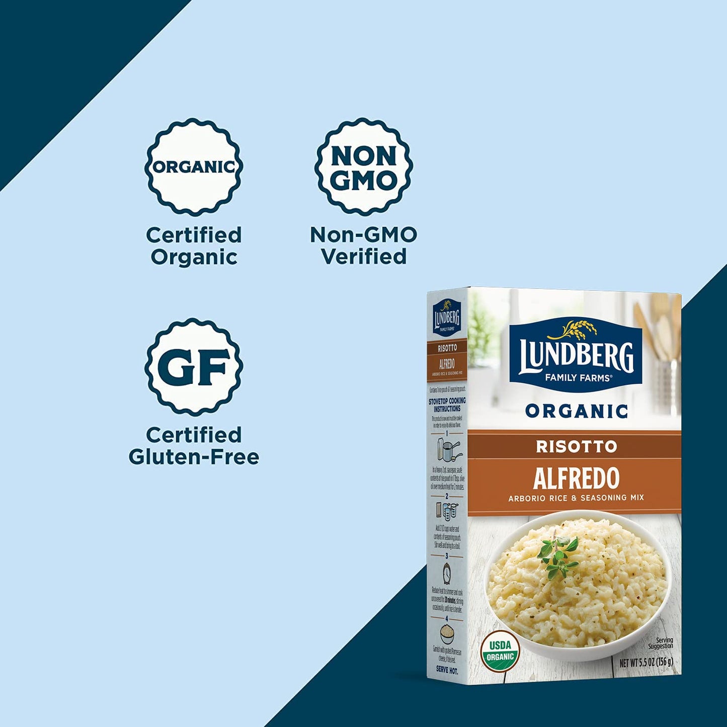 Lundberg Family Farms - Traditional Italian Risotto, Alfredo, Convenient Side Dish, 20 Minute Cook Time, Pantry Staple, Non-Gmo,
