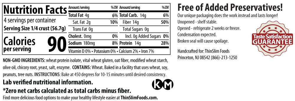 ThinSlim Foods Zero Net Carb Pizza Crust, Keto, Low Carb, High Protein, Thick Crust, 8oz, 2pack