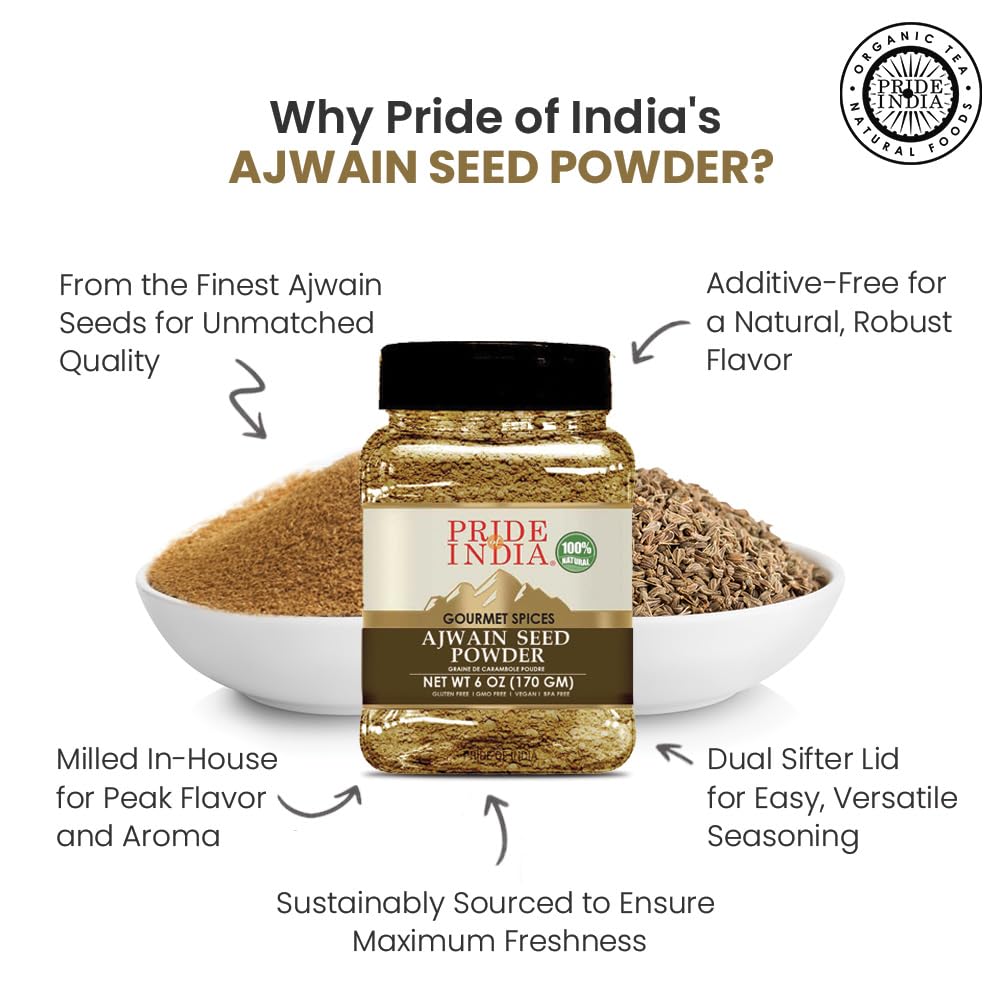 Pride Of India - Ajwain Seed Powder - Gourmet Indian Spice - Made From Fresh Carom Seeds - Rich In Nutrients - Aromatic & Flavor