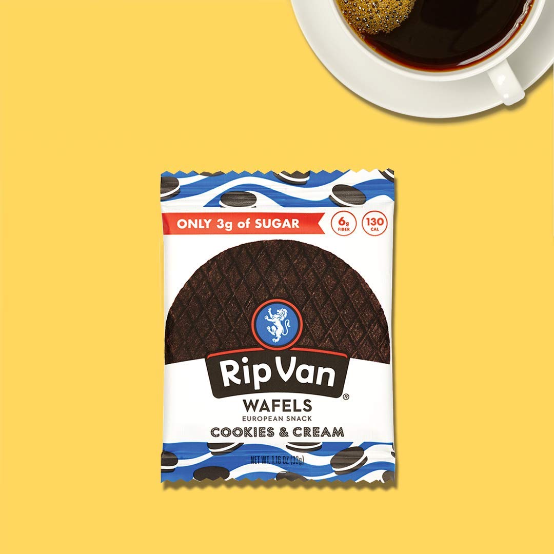Rip Van Wafels Cookies & Cream Stroopwafels - Healthy Snacks - Non GMO Snack - Keto Friendly - Office Snacks - Low Sugar (3g) - Low Calorie Snack - 48 Count (Pack of 1)