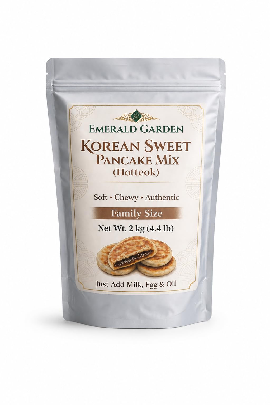 Korean Sweet Pancake Mix (Hotteok), Soft & Chewy Korean Street Food, Easy to Make Dough Mix, Family Size 4.4 lb (2 kg), EMERALD