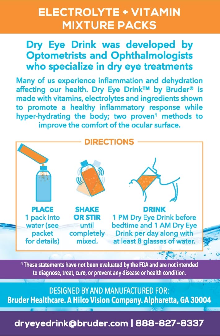 The Dry Eye Drink L Ultimate Hydration For Dry Eyes L Sugar-Free Electrolyte Powder Packets L Blended With Vitamins, Green Tea, Turmeric, Taurine, And Dha L 5G X 20 Packets (Orange Am/Pm)