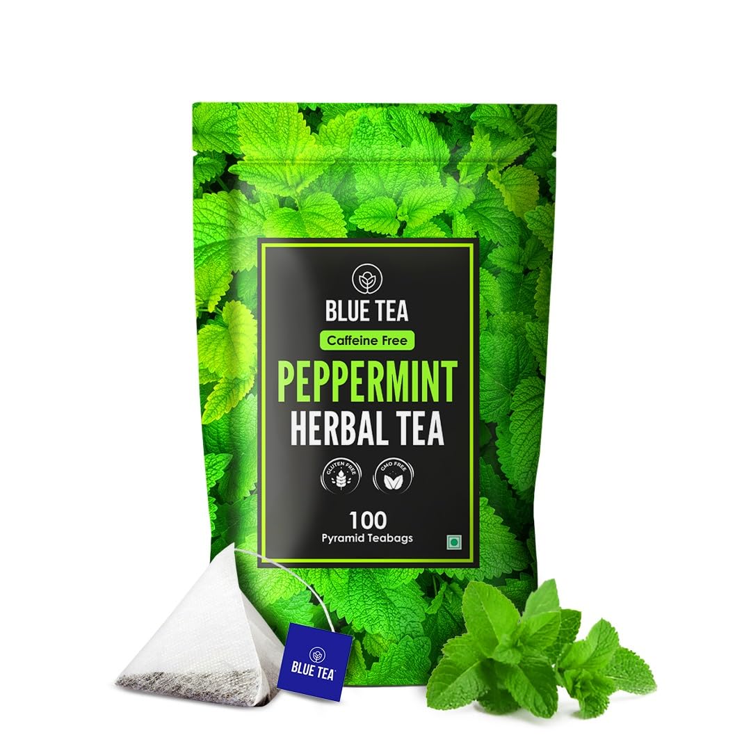 BLUE TEA Peppermint Herbal Tea Bags - Caffeine Free, Antioxidant Rich ...