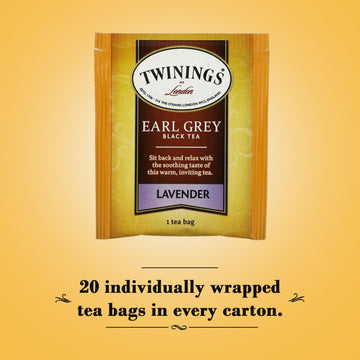 Twinings Earl Grey Lavender Tea 2-Pack – Caffeinated Black Tea Blend, Individually Wrapped Tea Bags, 20 Count Each