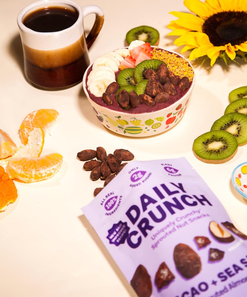 Daily Crunch, Cacao And Sea Salt Sprouted Almond, Minis (1.5Oz, Pack Of 8)- Sprouted And Dehydrated For A Unique Crunch, Keto Fr