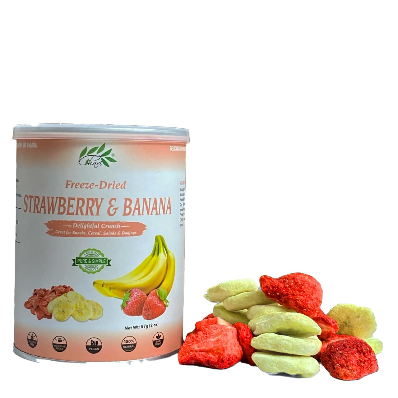 CHAVI Freeze-Dried Strawberry Banana | Healthy Superfood | No Added Sugars or Preservatives | Non-GMO, Vegan, Gluten-Free | Long