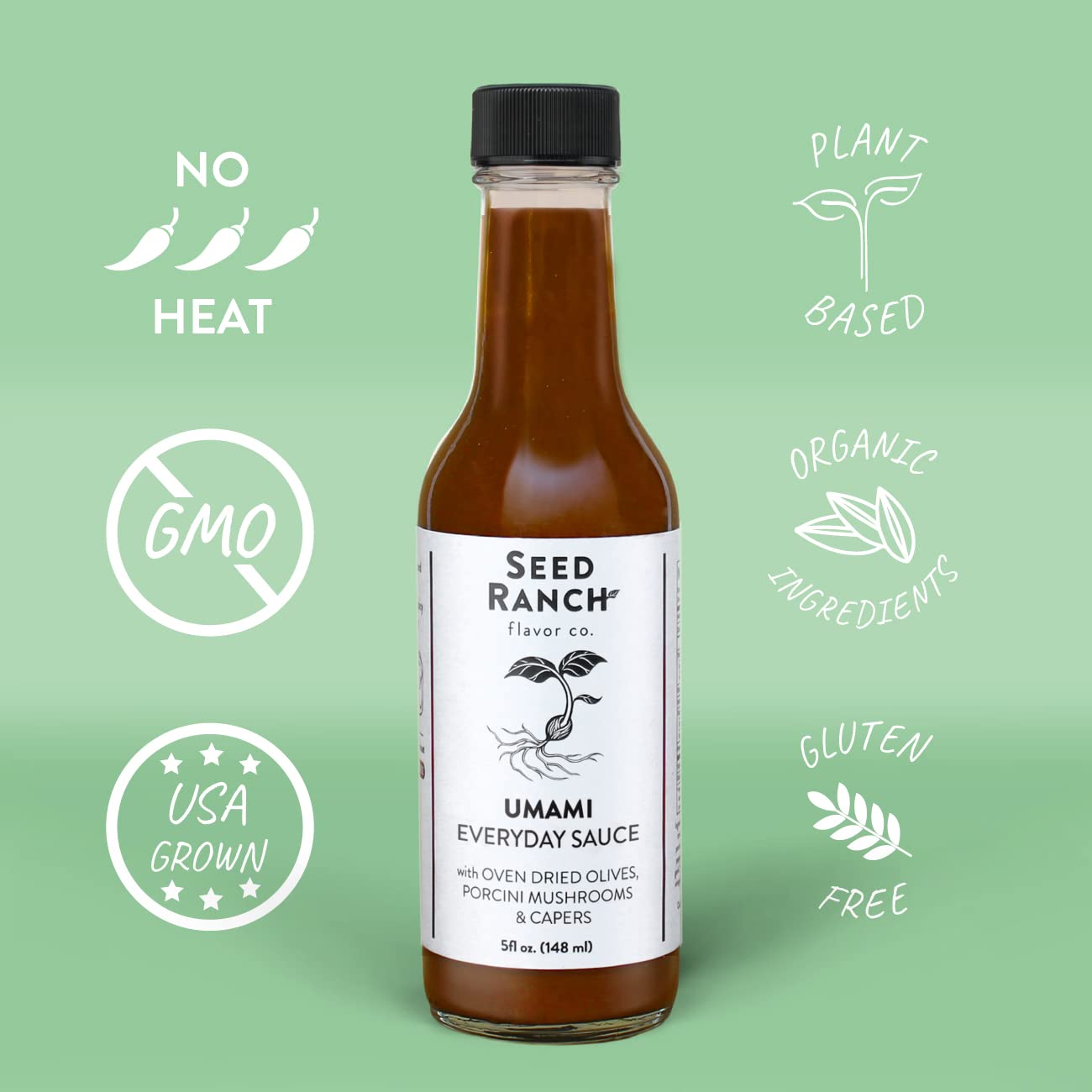 Seed Ranch Umami Hot Sauce, Mild Heat Flavor, 5 Fl Oz, Vegan, Non-GMO, Gluten-Free