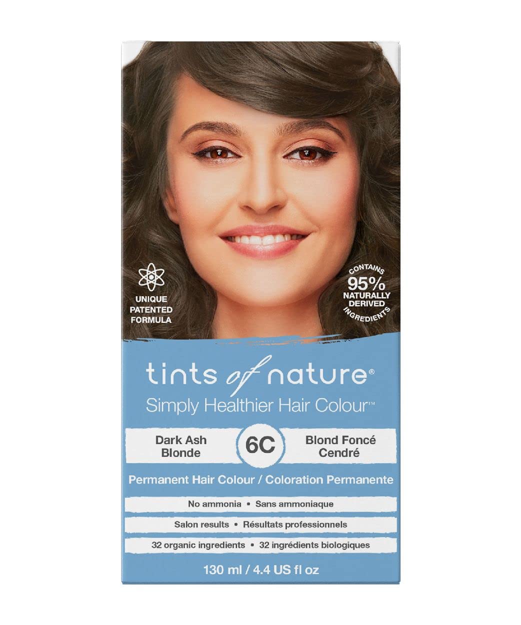 Tints Of Nature Permanent Hair Dye, Nourishes Hair Covers Greys, 1 X 130Ml - 6C Dark Ash Blonde