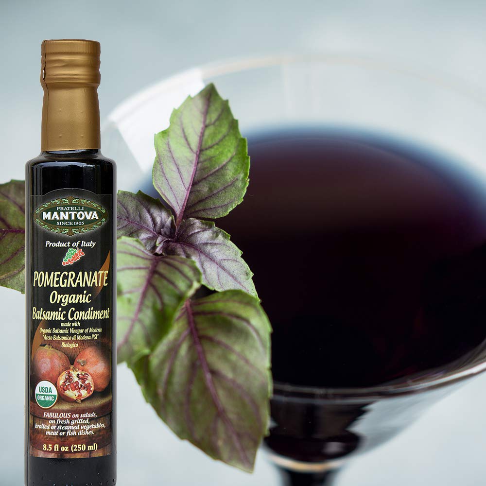 Mantova Organic Flavored Balsamic Vinegar Of Modena 4-Variety Pack: Fig, Pear, Pomegranate, & Raspberry; Perfect For Gift Basket, Add To Pasta, Salad, Ice Cream And Cocktails, 8.5 Oz Per Bottle