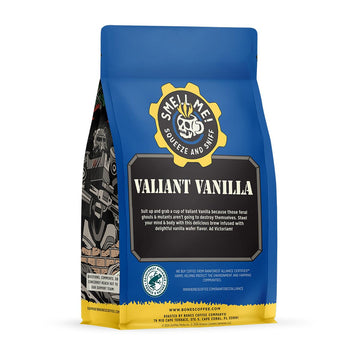 Bones Coffee Company Valiant Vanilla Flavored Ground Coffee Beans Vanilla Wafer Flavor | 12 Oz Medium Roast Arabica Low Acid Cof