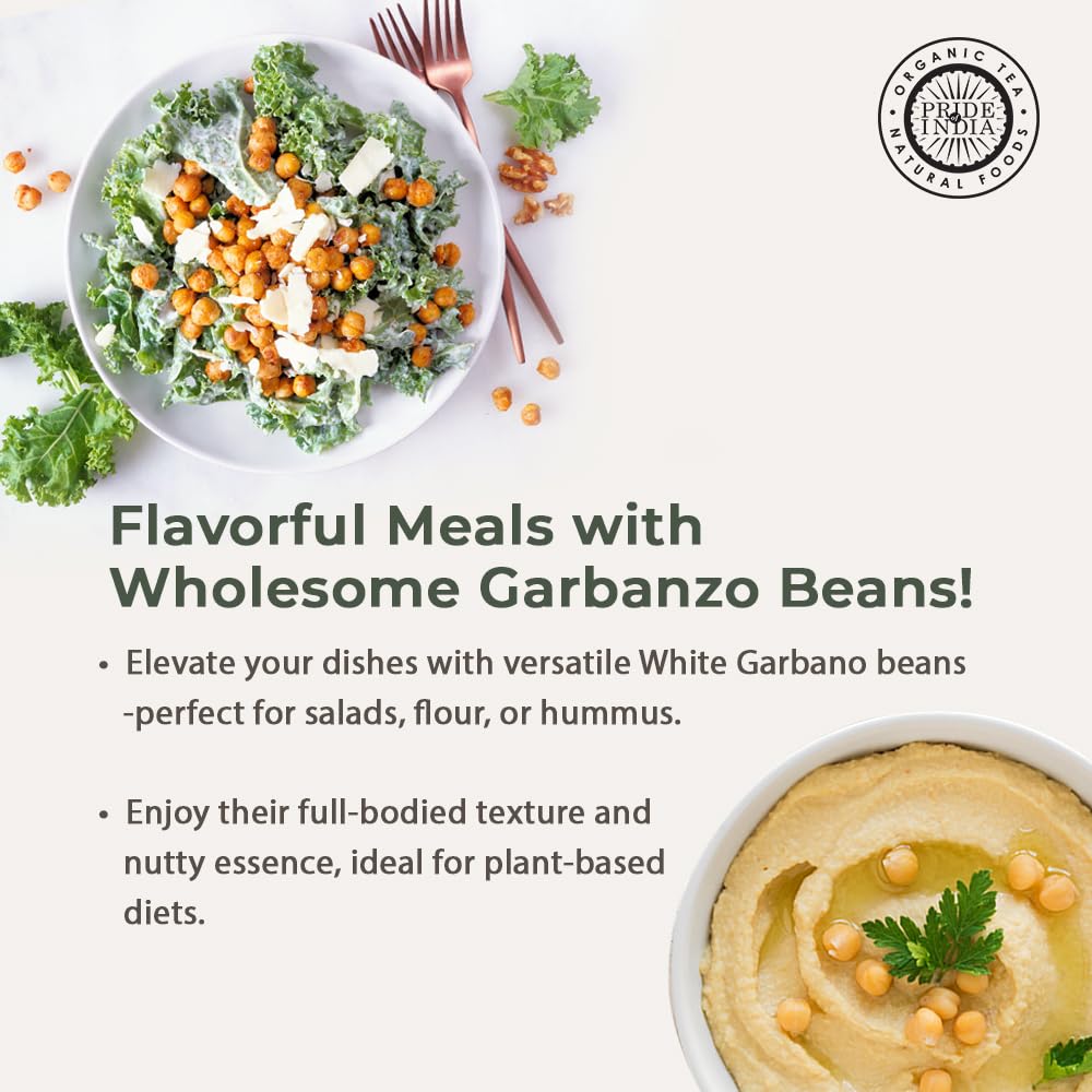 Pride Of India - Indian Whole White Garbanzo Beans 10Mm - Protein & Fiber Rich Kabuli Chana, 1.5 Pound Jar