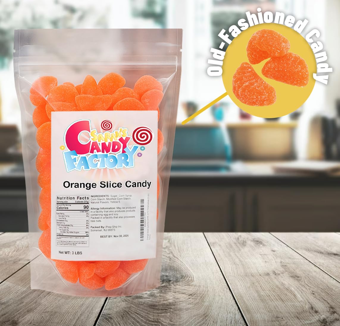 Sarahs Candy Factory Orange Slices Gummy Candy, No Preservatives, Resealable Bag, 3 Lbs
