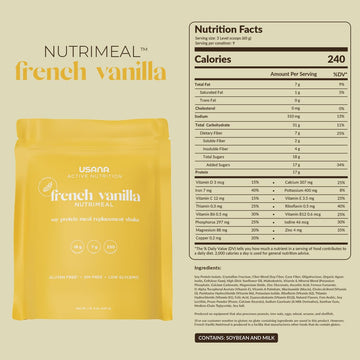 USANA Nutrimeal Meal Replacement Shake - French Vanilla - Gluten Free - 19 oz - Non-GMO - Low Glycemic - 9 Servings