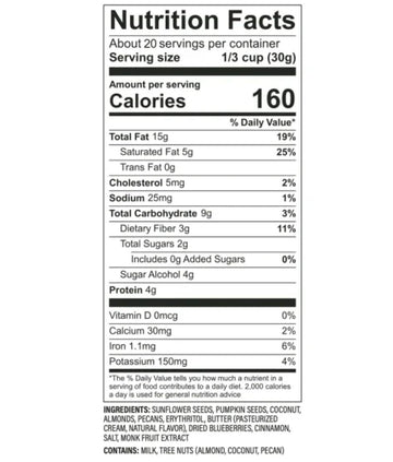 Nutrael Nut Granola Cereal, Blueberry Cinnamon, No Sugar Added, Keto, Gluten Free 624G