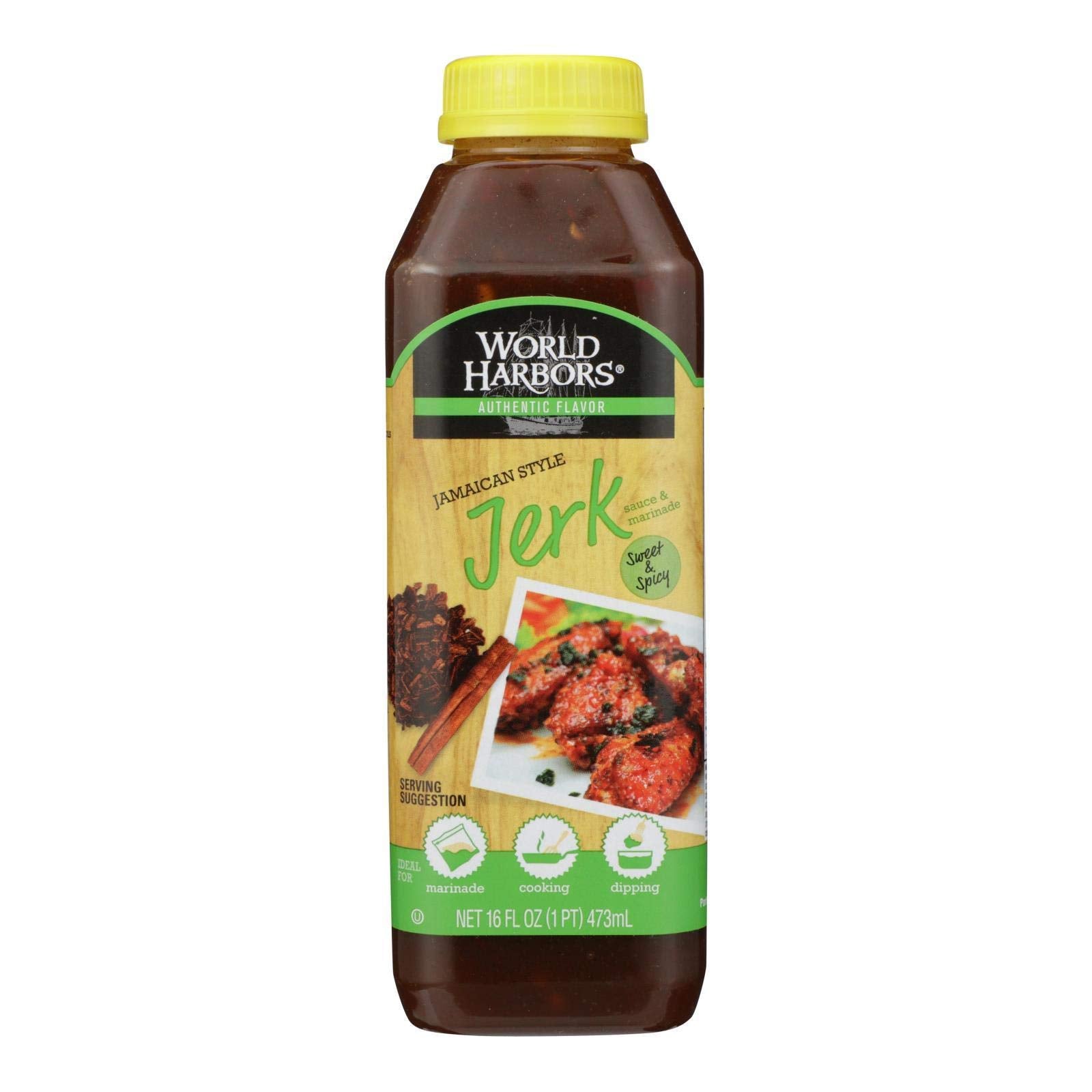 World Harbors Jamaican Style Jerk Marinade And Sauce, 16-Ounce Bottle, (Pack Of 6)