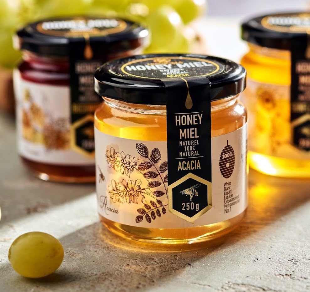 Honigma Acacia Raw Honey | Exquisite Taste | 100% Pure | Unpasteurized | Unfiltered | Partially Crystallized | 250G/8.8Oz | Pack