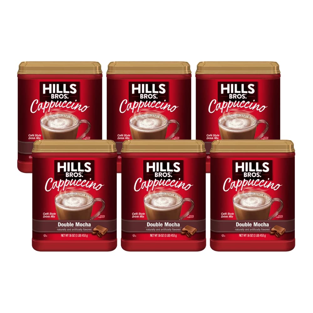 Hills Bros. Instant Cappuccino Mix, Double Mocha 16 Ounces- Frothy, Decadent Cappuccino With A Deep, Rich Chocolate Flavor (Pack Of 6)