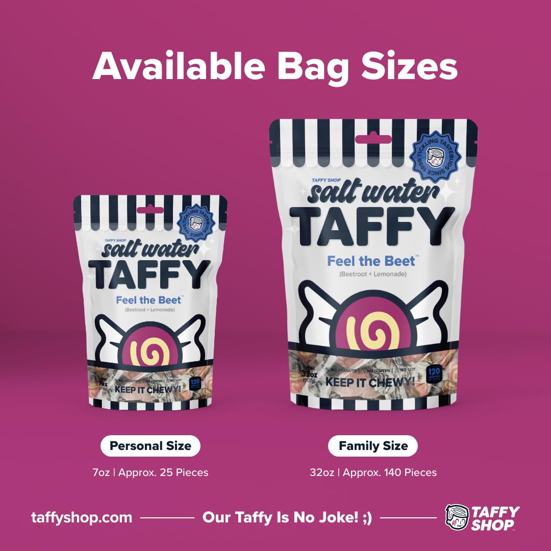 Taffy Shop Feel the Beet, Beetroot Lemonade Salt Water Taffy - Gourmet Soft Chewy Candy, Bulk Sweet Snack, Fresh Gift & Gluten-F