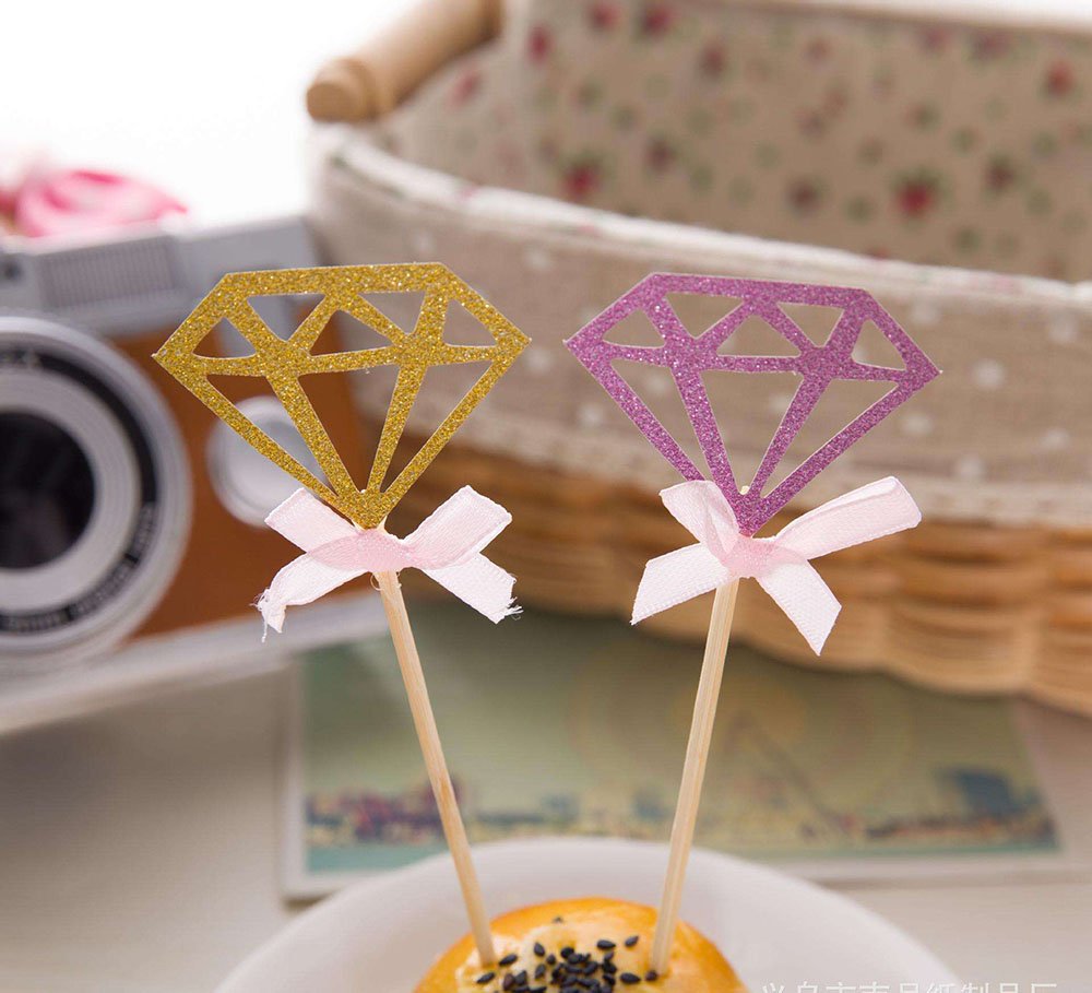 Glitter Diamond Cupcake Toppers Silver Party Cupcake Decorations For Party Dessert Decorations Topper, Pack Of 50