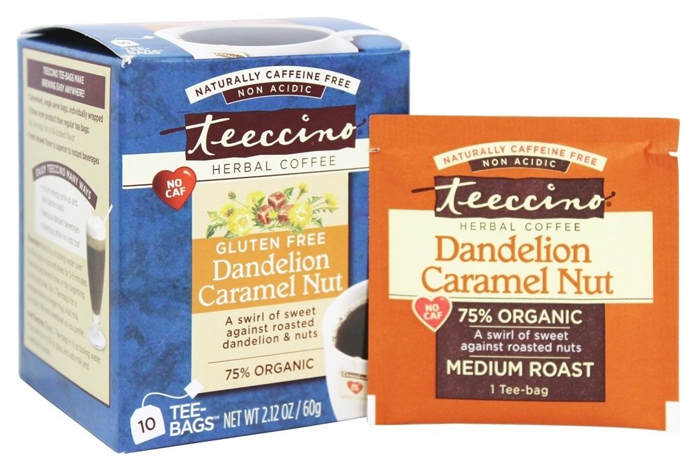 Teeccino Organic Herbal Coffee - Dandelion Caramel Nut - 10 Bags - Case of 6