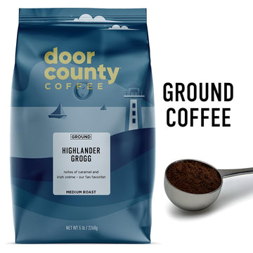 Door County Coffee Highlander Grogg Flavored Coffee Ground - 5 lb Bag - Flavored Ground Coffee Medium Roast - 100% Specialty Ara