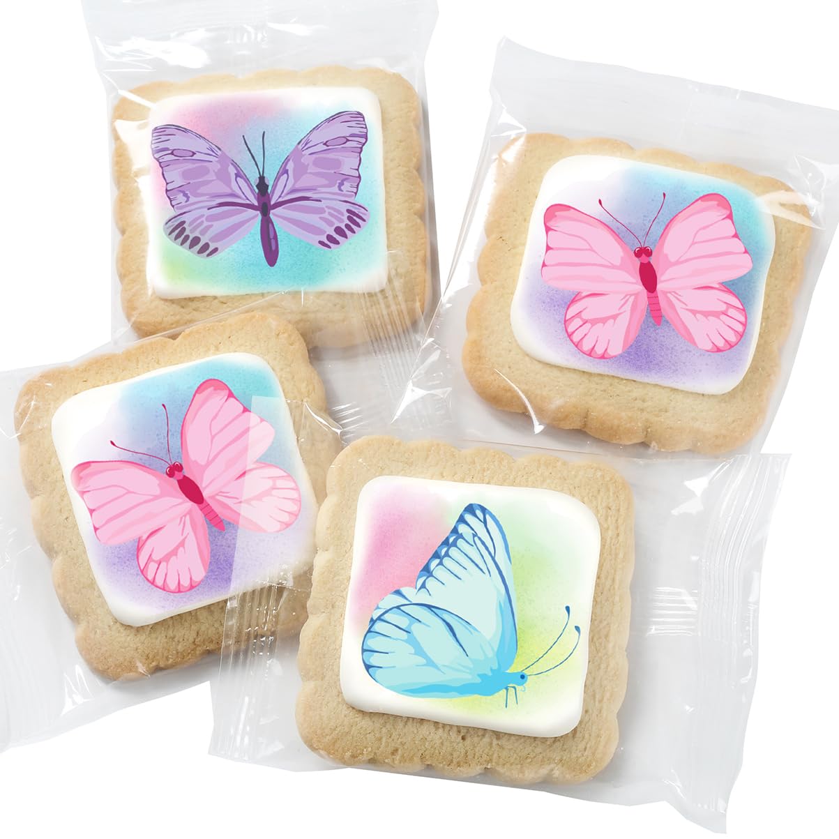 Butterfly Cookies 24 Pack Party Favors Basket Stuffers Decorated | Individually Wrapped Butterflies Sugar Cookies | Gift Basket Peanut & Nut Free Bulk