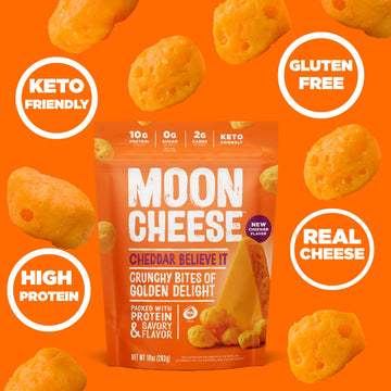 Moon Cheese Cheddar Believe It, 1 Ounce, 12-Pack, Crunchy, Protein-Rich Cheese Snack, Keto Friendly, 100% Real Cheese