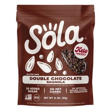 Sola Low Carb & Keto Friendly Granola, Double Chocolate - Low Sugar, Naturally Flavored, Gluten Free & No Artificial Colors, Fla