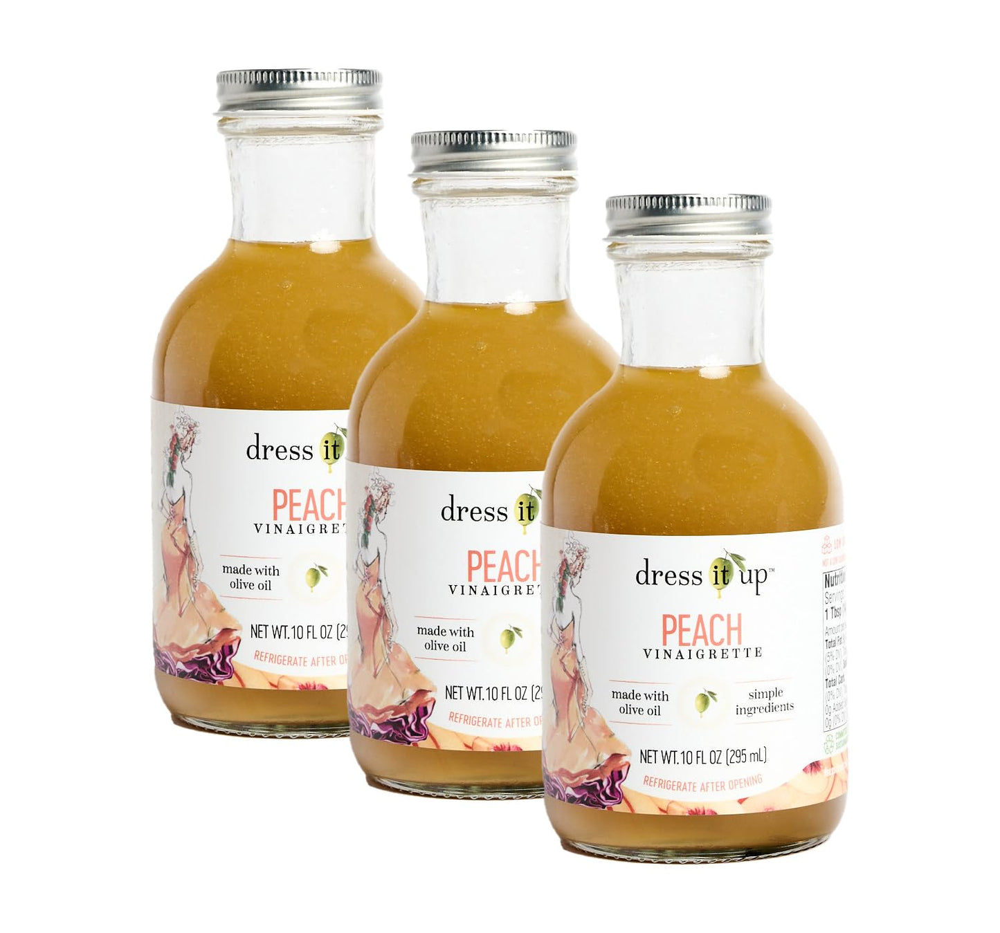 Dress It Up Salad Dressing Peach Vinaigrette 3-10 Oz Bottles - Clean Healthy Delicious Gluten-Free Paleo Keto Vegan Versatile Marinade