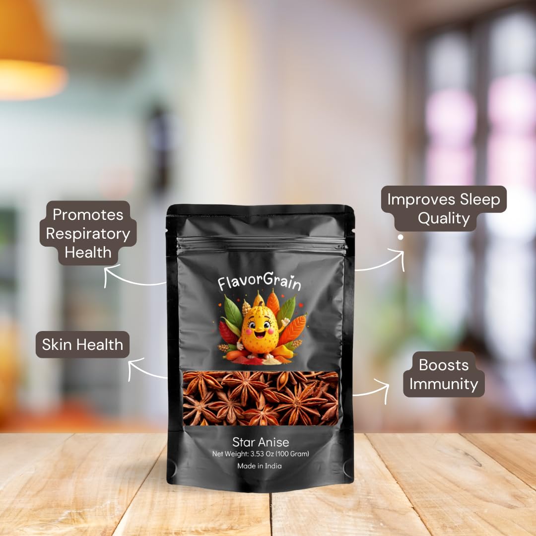 Flavorgrain Star Anise - Whole Chinese Star Anise Pods 100Gm (3.53 Oz) Great For Baking And Tea