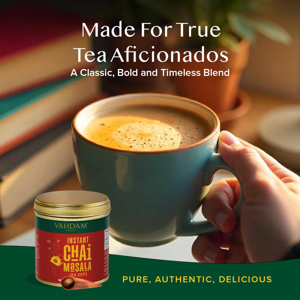 VAHDAM Instant Chai Tea, 3oz - Traditional Masala Chai for 100 Cups, Zero Calories, Unsweetened, Natural Spices, Free Bamboo Spoon
