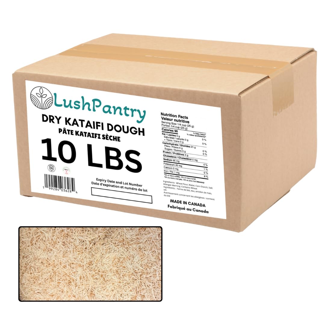 Lushpantry Kataifi Dough, Dried and Chopped for Dubai Chocolate, Kunafa & Baklava, Kataifi Shredded Fillo Dough (10 lbs, Dry kat