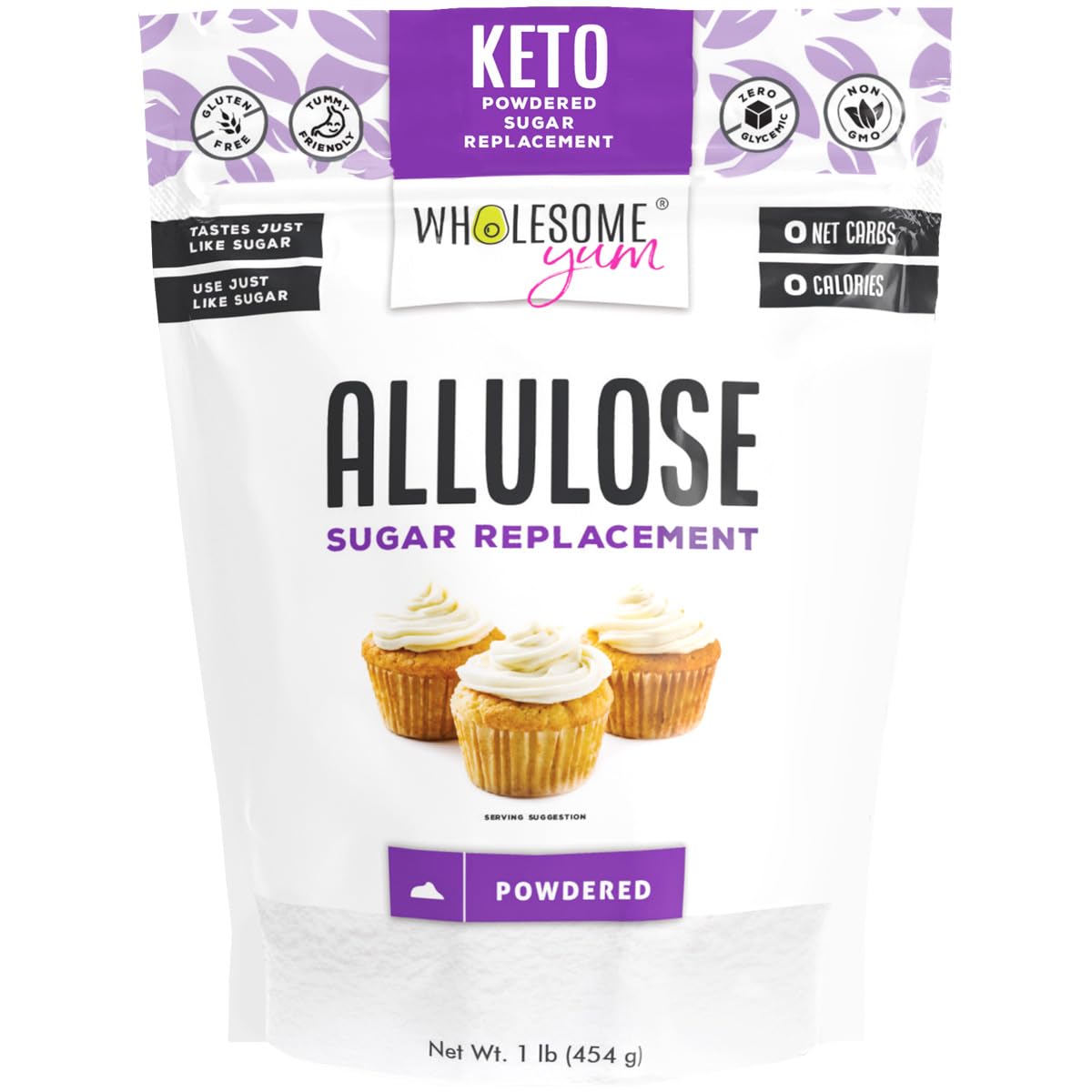 Wholesome Yum Powdered Allulose Sweetener - Natural Powdered Sugar Substitute - Keto, Non Gmo, Zero Carb, 0 Calorie, Sugar Free,