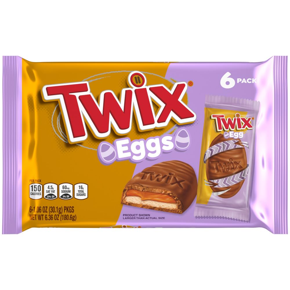 TWIX Eggs Milk Chocolate Caramel Candy Bars Easter Basket Stuffers, 6 Ct Pack