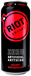RIOT Energy Clean Energy Drink, Cherry Watermelon, Organic, No Sugar Added, 16 fl oz (Pack of 10)