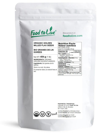 Food to Live Organic Golden Flaxseed Meal, Non-GMO, Vegan, 16 Ounce