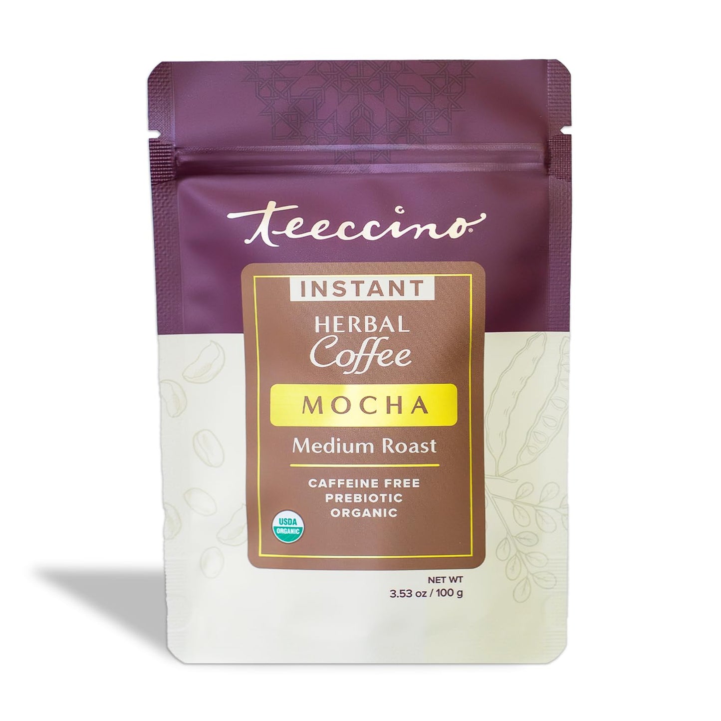 Teeccino Instant Organic Mocha Herbal Coffee- 33 Servings - Instant Chicory Coffee Alternative With Lush Chocolate Slightly Sweetened By Dates Thats Prebiotic Energy Blend-Free & Acid Free - 3.53 Ounces