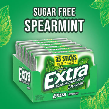 EXTRA Gum Spearmint, Bulk Chewing Gum Sugar-Free, Mega Pack of 6 with 35 Sticks Each