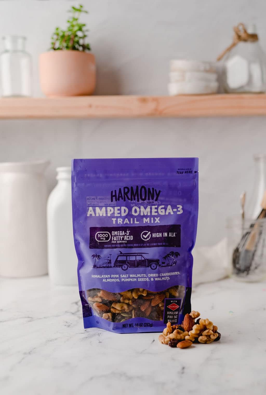 Diamond of California Harmony Amped Omega-3 Trail Mix, Mixed Nuts, Dried Fruit, 10 oz (3 Pack)