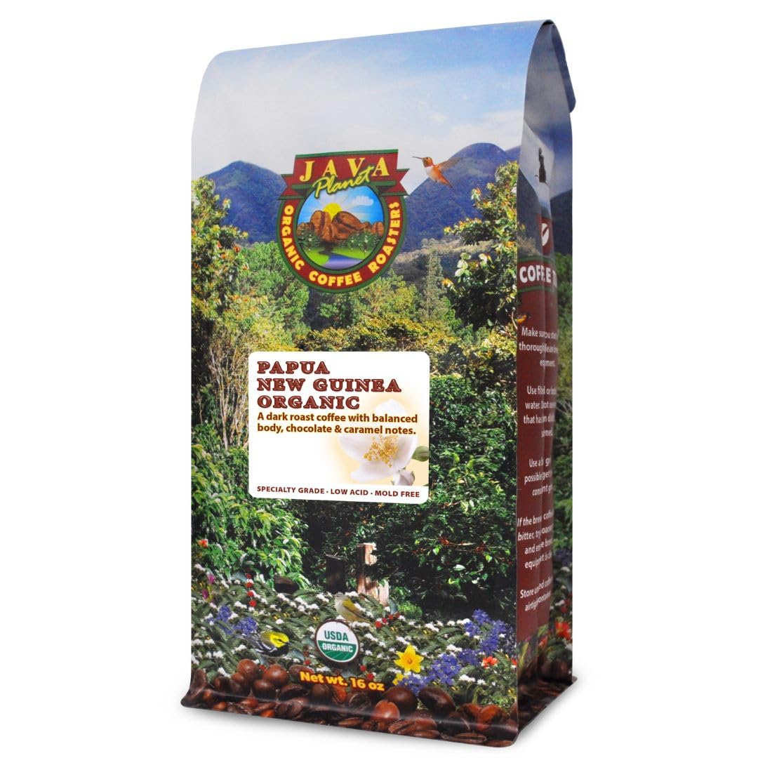 Java Planet Organic, Papua New Guinea Single Origin Dark Roast, Smooth Full Flavored Organic Coffee Beans, Low Acid, Whole Bean