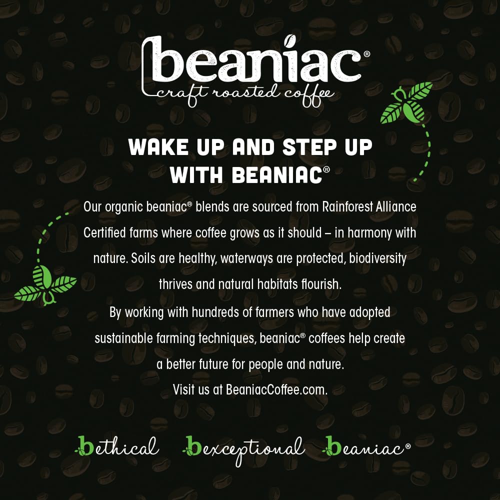 Beaniac Organic Kickstarter Colombian, Medium Light Roast, Single Serve Compostable K Cup Coffee Pods, Organic Arabica Coffee, Keurig Brewer Compatible, 30 Count