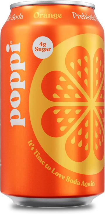 KD Chocolates Poppii Orange Prebiotic Soda, 12 oz Cans, 4 Pack