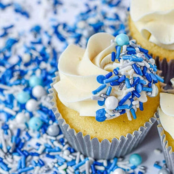 Sweets & Boutique Blue Sprinkles for Cake Decorating - 4 Ounce - Blue and White Jimmies and Nonpareils