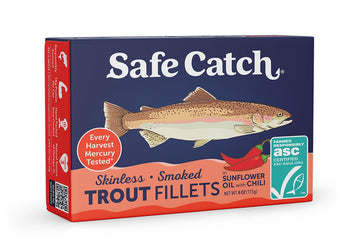 Safe Catch Smoked Rainbow Trout Fillets In Sunflower Oil With Chili, Skinless And Boneless Canned Fish, Mercury Tested, Pack Of 12