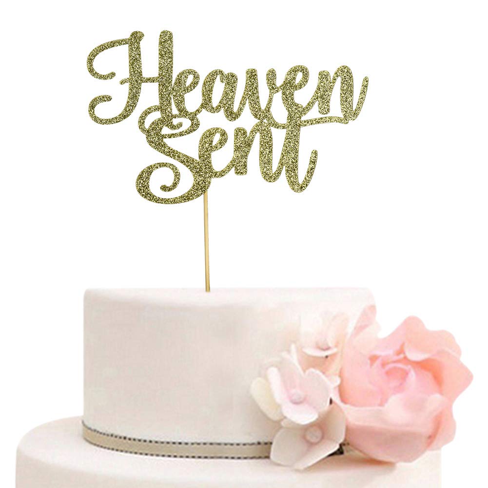 Heaven Sent Cake Topper For Baby Shower Gender Reveal Party Decorations Baptism Cake Decor (Gold)