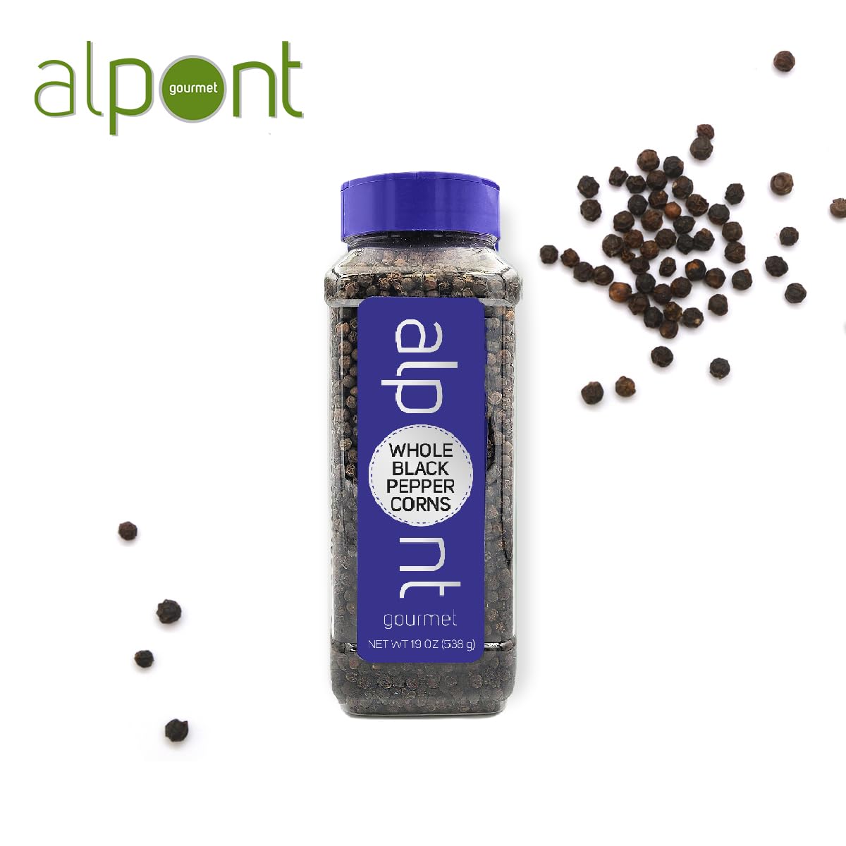 Alpont Gourmet Whole Black Peppercorns 19Oz (538G), All Natural, Non-Gmo, Packed To Keep It Fresh, Premium Quality