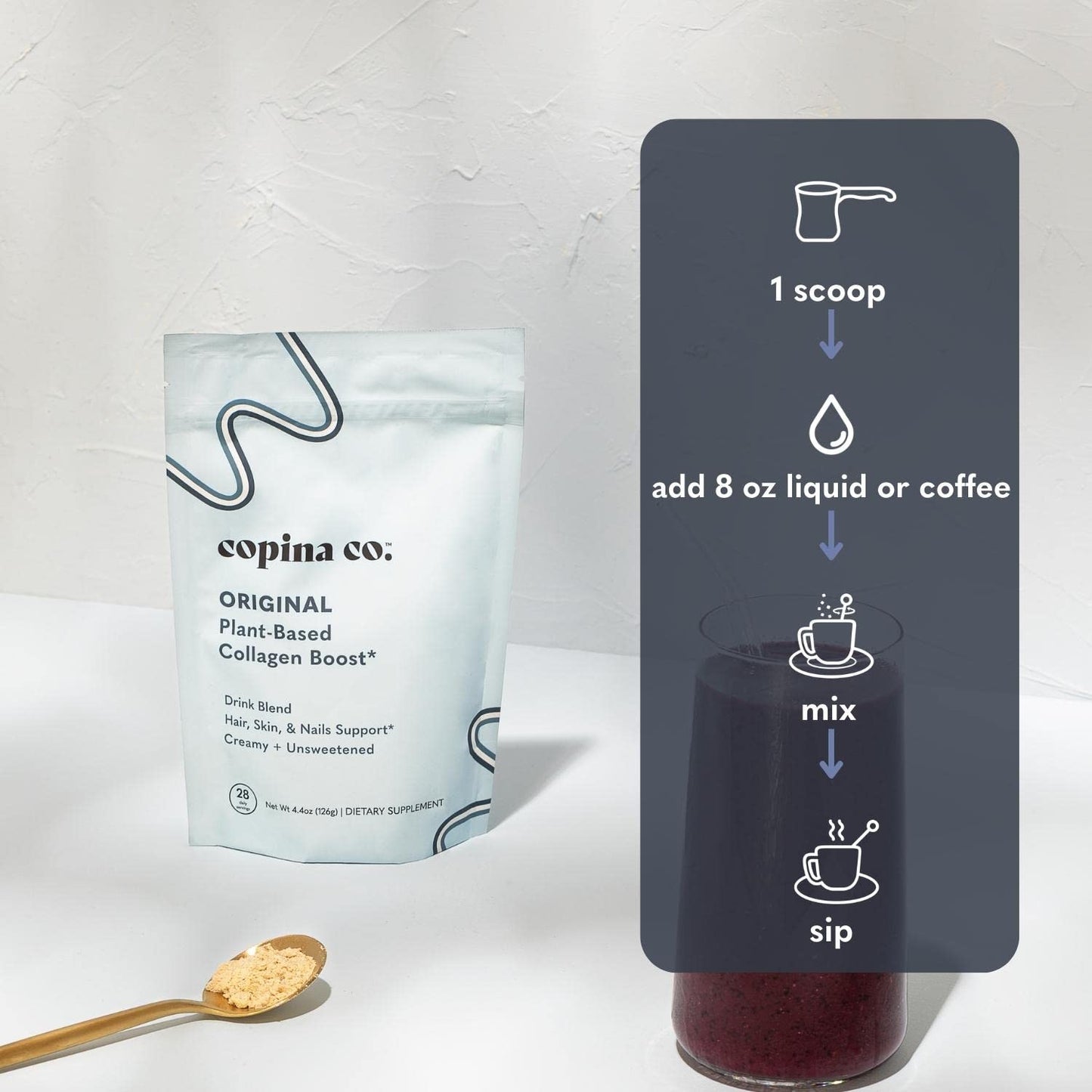 Copina Co. Original Vegan Collagen Booster Creamer Mix: Plant Based Collagen Support Smoothie Drink Vegan Creamy Blend | Origina